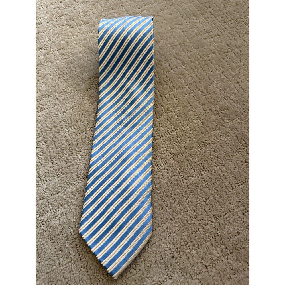 Bird Dog Bay Yellow & Blue Striped Handmade Silk Tie EUC